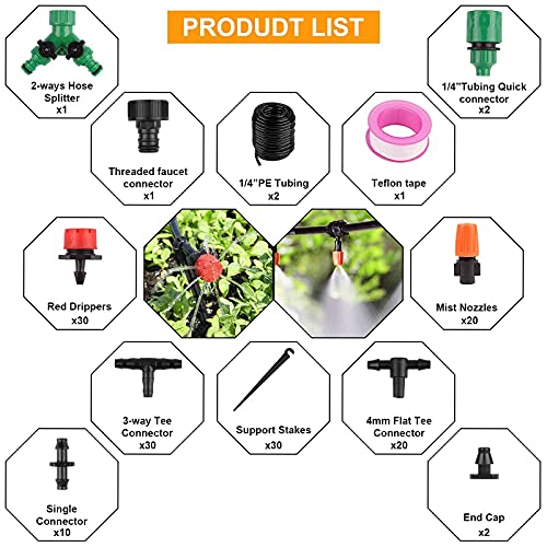 Kit de riego de jardín, sistema de riego automático de planta de 30 m, kit de tubos de riego micro DIY para tubos de riego, manguera de distribución en blanco, boquillas atomizadoras para invernadero, lecho de flores, patio, césped