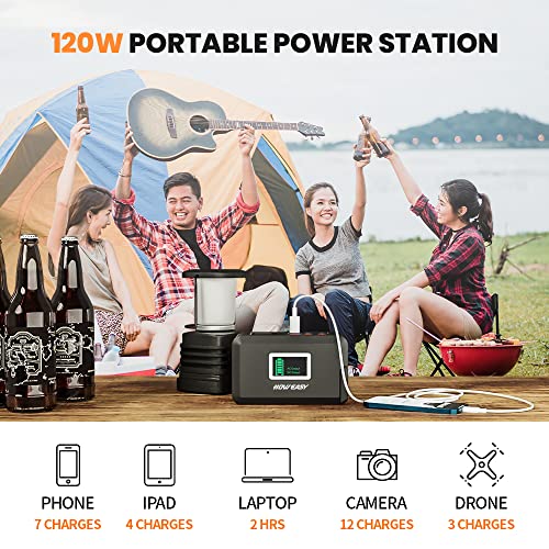 HOWEASY - Estación de energía portátil, generador solar para exteriores, batería de litio de reserva, con salida de CA de 110 V/120 W y linterna LED, para camping familiar, caravana, viajes, emergencia