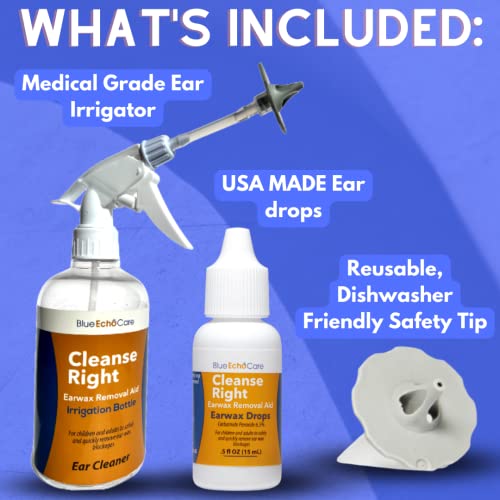 Cleanse Right Ear Wax Removal Kit- 20 Disposable Tips! with Wash Basin and Syringe - Safe, Easy to Use - Cleaner Tool to Remove Ear Blockage - Irrigation Device for Adults and Kids