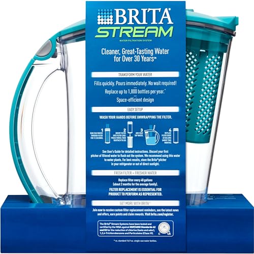 Brita 10 Cup Stream Filtro como usted Vierta Agua Jarra con 1 filtro, rápidos, sin BPA, carbono Gray