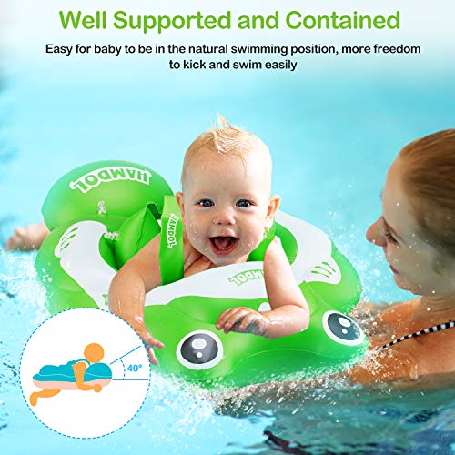 Hamdol - Flotador de natación inflable para bebé, flotador de agua, flotador, para piscina infantil, con soporte inferior seguro y flotador, para niños de 3 a 30 meses, rana flotante grande