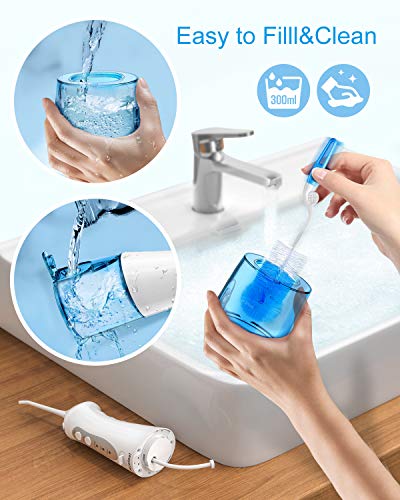 Nicefeel 300ML Portable and USB Rechargeable Oral Irrigator for Travel IPX7 Waterproof Water Flossing with 4 Jet Tips for Home