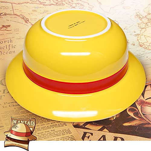 shiningsoul - Juego de 3 cuencos de paja de ONEPIECE Luffy (sombrero de paja de cerámica + cuchara de madera tallada ONEPIECE y palillos) apto para lavaplatos y microondas, buen regalo para los fanáticos del anime