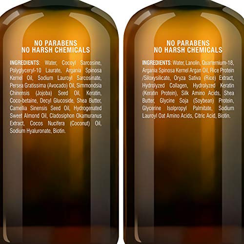Argan Oil Shampoo and Conditioner, from Majestic Pure, Improve formula Sulfate Free, Vitamin Enriched, Volumizing & Gentle Hair Restoration Formula for Daily Use, for Men and Women, 16 fl oz Each