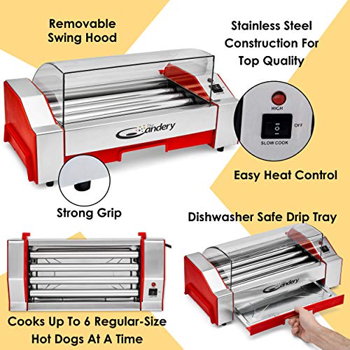 The Candery - Rodillo eléctrico para perros calientes, máquina para cocinar salchichas - 6 capacidad para perros calientes, máquina para perros calientes para niños y adultos