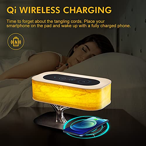 Lámpara de mesita de noche, lámpara de escritorio con altavoz Bluetooth, luz de escritorio con cargador inalámbrico con atenuación continua