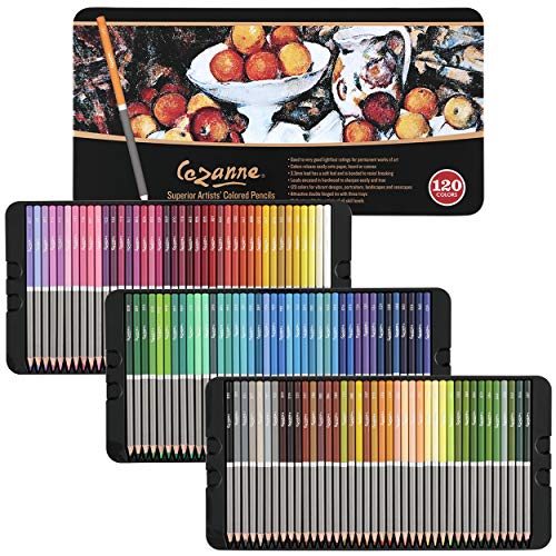Cezanne Juego de lápices de colores profesionales de 120 colores, calidad de artista, minas de núcleo suave para dibujar, arte, boceto, sombreado, colorear, capas, mezcla, caja de regalo de metal