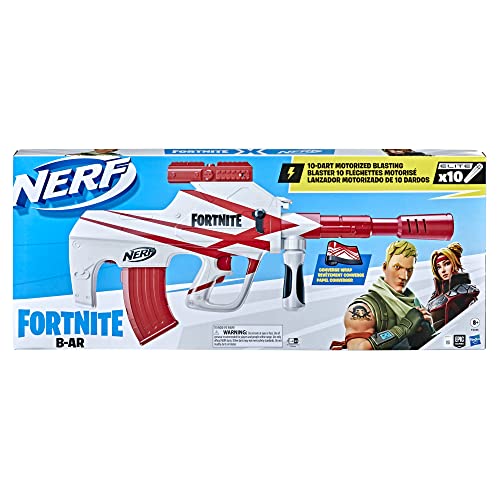 NERF Fortnite B-AR Motorized Dart Blaster -- Fortnite Converge Wrap, Motorized 10-Dart Blasting, 10-Dart Clip, 10 Official Elite Darts
