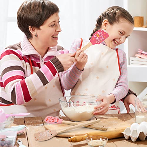 Juego de 3 espátulas de silicona para hornear, mezclar pasteles, inauguración de la casa, cocina, decoración del hogar, idea de regalo, resistente al calor, con mango de madera y lazos de cinta con tarjeta de felicitación