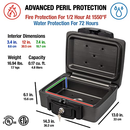 SentrySafe H0100 - Caja Impermeable ignífuga con Cerradura de Llave, 0.17 pies cúbicos, Color Negro