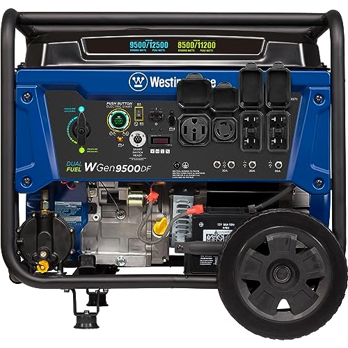 Westinghouse Generador portátil de Reserva de Combustible Dual de 12500 W, Arranque eléctrico Remoto, Interruptor de Transferencia, Alimentado por Gas y propano, Compatible con Carb