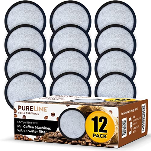 Pureline - 12 discos de filtro para filtro de agua Mr. Coffee Cartucho de repuesto de carbón - Ajuste universal para máquinas de café Mr.