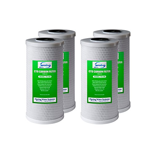 iSpring FC15BX4 4.5" x 10" Cartucho de repuesto de bloque de carbono universal de 5 micras, filtro de alta capacidad para debajo del fregadero y sistemas de filtración de agua de toda la casa, paquete de 4