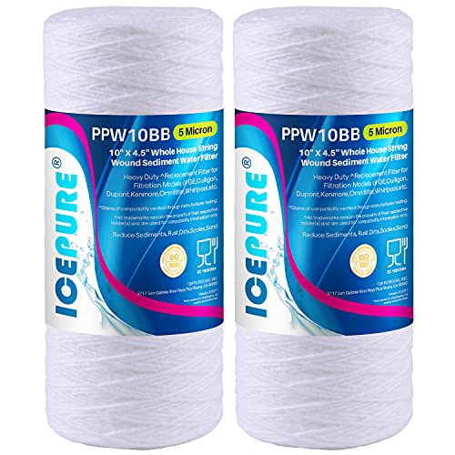 ICEPURE Filtro de repuesto de 5 micras para toda la casa 84637, WPX5BB97P, PC10, 355214-45, 355215-45, WP10BB97P, WP5BB97P, 2 unidades