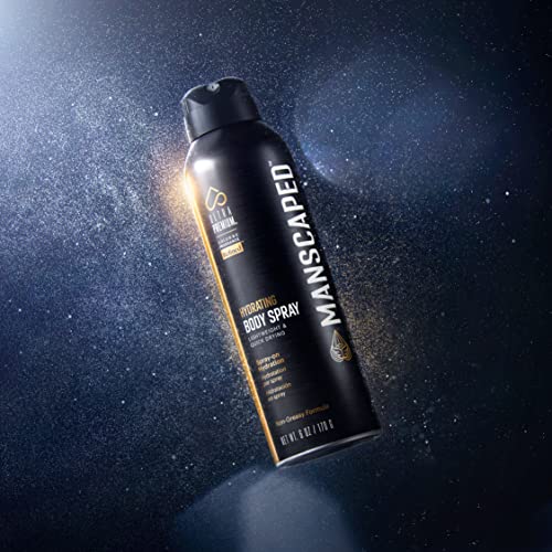 PrettywillMANSCAPED® UltraPremium Hydrating Body Spray, Non-Greasy Quick Drying Spray-On Moisturizer Formula with Red Algae and Hyaluronic Acid for Skin Hydration (6 oz Aluminum Bottle)