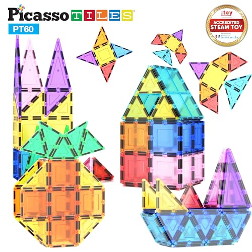 Picasso Tiles Clear 3d Magnetic Building Blocks, 60-piece