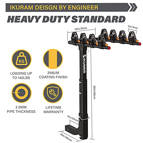IKURAM - Soporte para bicicleta de 2/3/4 con enganche de montaje doble plegable para coches, camiones, SUV y furgonetas con un receptor de enganche de 2 pulgadas (mejor momento para comprar)