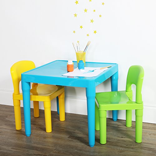 Humble Crew, Aqua Table & Green/Yellow - Juego de Mesa de plástico Ligero y 2 sillas, Cuadrado, para niños pequeños