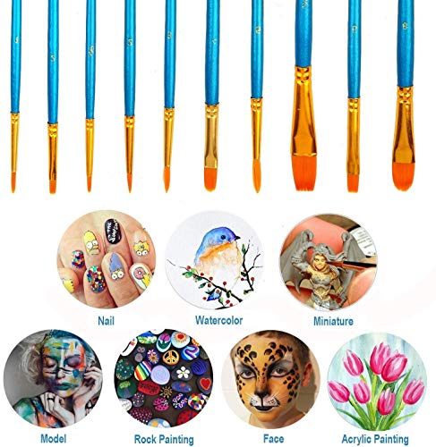 Juego de pinceles de pintura acrílica, punta redonda, pinceles de nailon para pintura al óleo, acuarela, pintura de rostro, arte de uñas, detalles en miniatura y pintura en roca