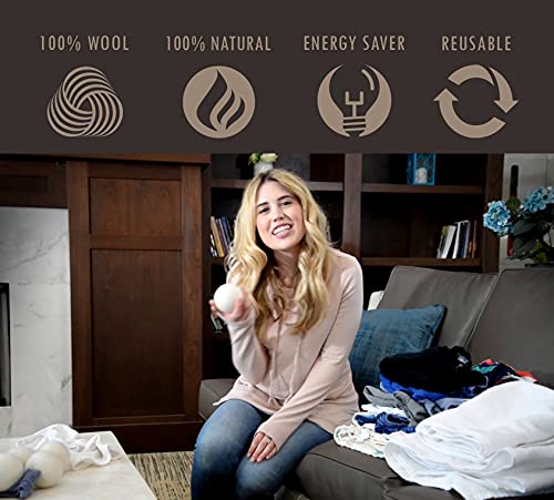Handy Laundry Pelotas de lana secadoras – Suavizante de tela natural, reutilizable, reduce las arrugas de la ropa y ahorra tiempo de secado. La bola de secador grande es una mejor alternativa a las bolas de plástico y suavizante líquido.