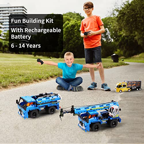 DOLIVE - Juguetes de construcción con control remoto para niños de 7 a 9 años, kits de construcción de vehículos técnicos 2 en 1 para niños de 8 a 12, juego de erector de construcción para camiones grúa modelo de construcción para niños y niñas
