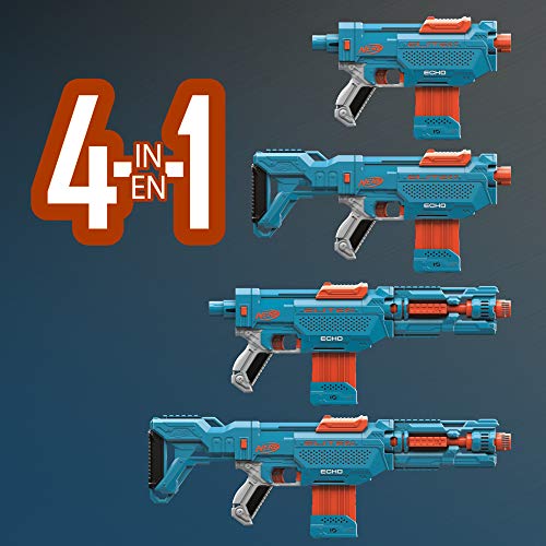 Nerf - Elite 2.0 Echo CS-10 Lanzador, 24 Dardos Oficiales, Clip de 10 Dardos, Reserva extraíble y extensión de cañón, 5 rieles tácticos