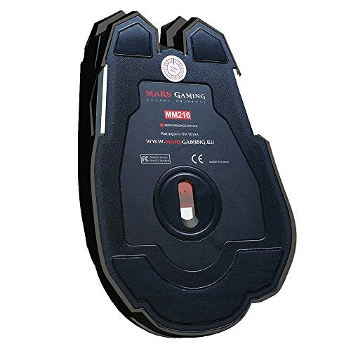 Mars Gaming MM216 ratone USB Óptico 5000 dpi Mano Derecha Negro - Ratón (Mano Derecha, Óptico, USB, 5000 dpi, 135 g, Negro)