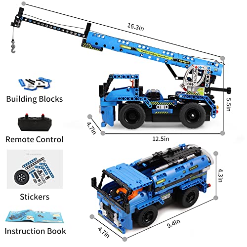 DOLIVE - Juguetes de construcción con control remoto para niños de 7 a 9 años, kits de construcción de vehículos técnicos 2 en 1 para niños de 8 a 12, juego de erector de construcción para camiones grúa modelo de construcción para niños y niñas