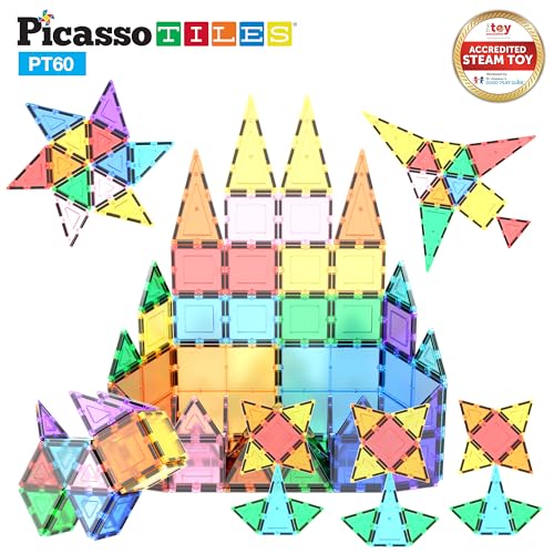 Picasso Tiles Clear 3d Magnetic Building Blocks, 60-piece
