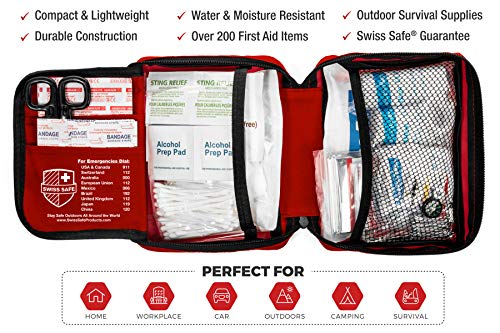 Kit de primeros auxilios profesional de 200 piezas para el hogar, el coche o el trabajo: Suministros médicos de emergencia para camping, caza, senderismo al aire libre y supervivencia