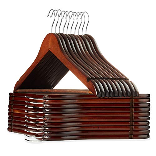 Casafield - 20 Walnut Wooden Suit Hangers - Premium Lotus Wood with Notches & Chrome Swivel Hook for Dress Clothes Coats Jackets Pants Shirts Skirts