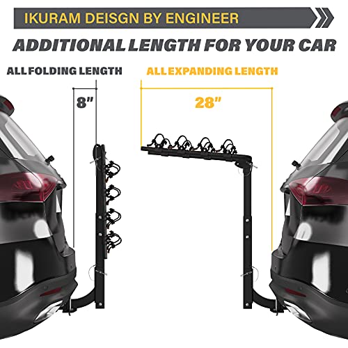 IKURAM - Soporte para bicicleta de 2/3/4 con enganche de montaje doble plegable para coches, camiones, SUV y furgonetas con un receptor de enganche de 2 pulgadas (mejor momento para comprar)
