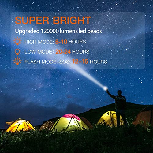 BUYSIGHT - Linterna recargable de 180000 lúmenes, alcance de 600 yardas, luces solares de mano, linternas grandes con lente roja y luz de inundación lateral, recargable USB C