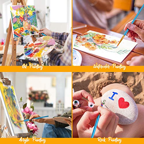 Juego de pinceles de pintura acrílica, punta redonda, pinceles de nailon para pintura al óleo, acuarela, pintura de rostro, arte de uñas, detalles en miniatura y pintura en roca