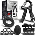 Kit de fortalecedor de agarre de mano ALMAH (5 unidades), entrenador de antebrazo para agarre de mano de resistencia ajustable, ejercitador de fuerza de dedo, ensanchador de dedos, anillo de agarre y bola de alivio de estrés para atleta