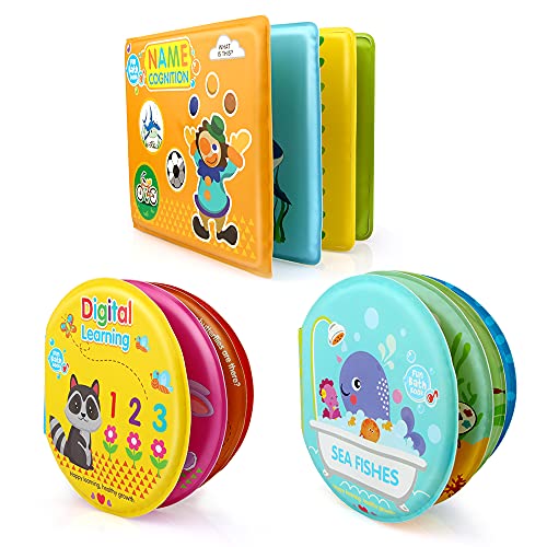 Growsland Baby Bath Toys 3 Pack Bath Books with Bath Squirt Toys Soft Waterproof Books Baby Learning and Sound Bath Time Toys for Toddlers Infants Children Boys and Girls