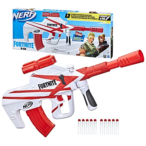 NERF Fortnite B-AR Motorized Dart Blaster -- Fortnite Converge Wrap, Motorized 10-Dart Blasting, 10-Dart Clip, 10 Official Elite Darts