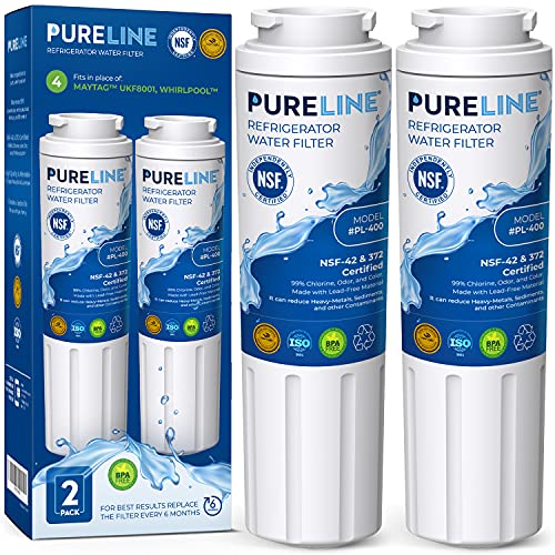PURELINE UKF8001 Filtro de agua para refrigerador certificado por NSF y WQA, repuesto para Maytag UKF8001P, Whirlpool EDR4RXD1, filtro EveryDrop 4, PUR 4396395 Puriclean II, UKF8001AXX-200, 469006 (paquete de 2)