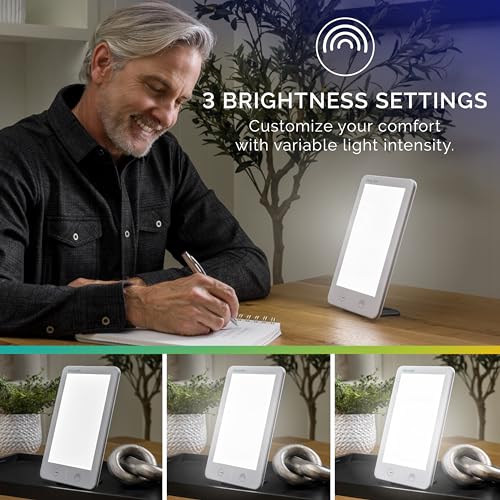 Verilux HappyLight® VT41 Lumi Plus 10.000 Lux LED lámpara de terapia de luz última intervensión de rayos UV con brillo ajustable y temporizador de cuenta atrás, 31 pies cuadrados. pulgadas. Tamaño de la lente
