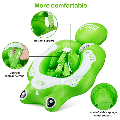 Hamdol - Flotador de natación inflable para bebé, flotador de agua, flotador, para piscina infantil, con soporte inferior seguro y flotador, para niños de 3 a 30 meses, rana flotante grande