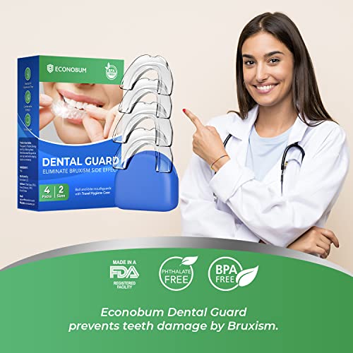 Visismile Protector bucal para moler dientes, protector nocturno dental profesional para moler dientes, detiene el bruxismo y elimina los dientes, 2 tamaños, paquete de 4 con estuche higiénico de alta calidad