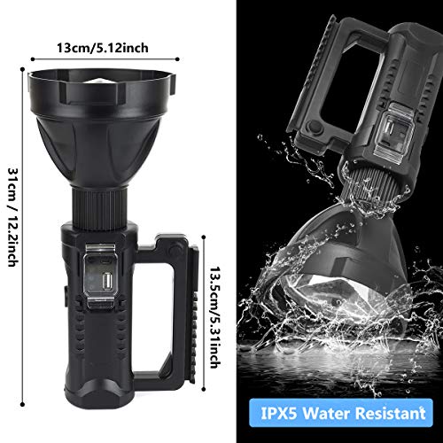 Linterna LED recargable de 8000 lúmenes altos, linterna súper brillante con 4 modos IPX5 impermeable, gran luz de búsqueda para pesca, senderismo y camping con trípode y salida USB