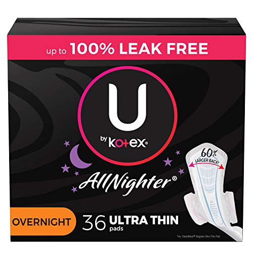 U by Kotex AllNighter - Almohadillas femeninas extra pesadas con alas, ultrafinas, 30 unidades (3 paquetes de 10) (el embalaje puede variar)