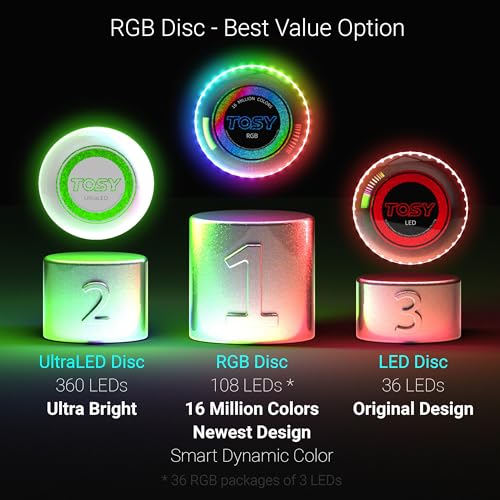 TOSY Flying Disc - 16 Million Color RGB or 36 or 360 Leds, Extremely Bright, Smart Modes, Auto Light Up, Rechargeable, Valentine Gift, Easter Basket Stuffers for Men/Boys/Teens/Kids, 175g Frisbee