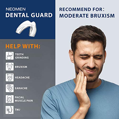 Neomen Protector bucal – Protector bucal profesional para apretar dientes por la noche – Protector nocturno mejorado para moler dientes, detiene el bruxismo, Tmj y elimina el apriete de dientes (8 unidades, 2 tamaños)