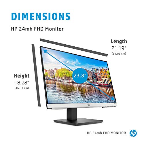 HP Monitor de computadora FHD de 24 mh con visualización IPS de 23.8 pulgadas (1080p) - Altavoces integrados y montaje VESA - Ajuste de altura/inclinación para visualización ergonómica - HDMI y DisplayPort - (1D0J9AA#ABA)
