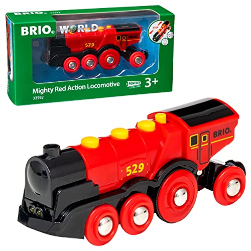 BRIO World 33592 Mighty Red Action Locomotora | Tren de Juguete a Pilas con Efectos de luz y Sonido para niños a Partir de 3 años