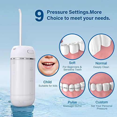 Water Flosser Cordless for Teeth, PONYFREE Mini Portable Oral Irrigator with 9 Pressure Modes, Water Teeth Cleaner Pick, Unique Pressure Stabilization Technology