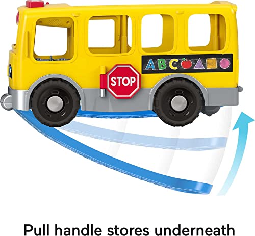 Fisher-Price Little People Big Yellow camión, Juguete Musical para Empujar y Tirar con escenarios Inteligentes para niños pequeños y preescolares