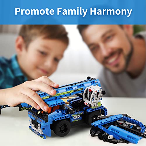 DOLIVE - Juguetes de construcción con control remoto para niños de 7 a 9 años, kits de construcción de vehículos técnicos 2 en 1 para niños de 8 a 12, juego de erector de construcción para camiones grúa modelo de construcción para niños y niñas